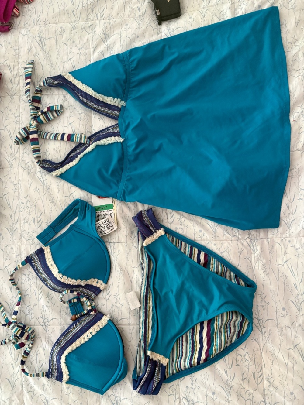 Lucky Brand Blue 3-Piece Bikini Set Size M-L